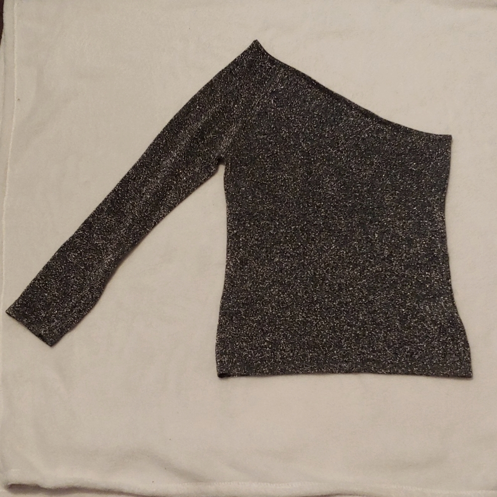 SALE: Club Monaco Asymmetric Off the Shoulder Sparkly One-Sleeve Top, Medium